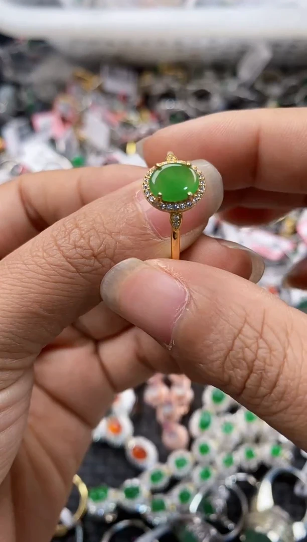 银S925镶嵌戒指翡翠555---2