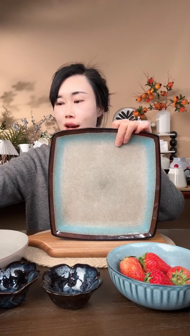 【闪购商品】瓷片10.5英寸窑变大方盘微瑕