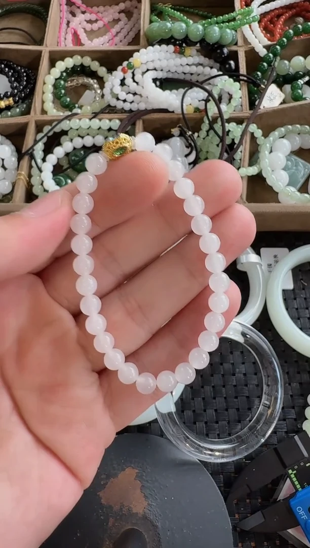 和田玉未镶嵌颈饰6mm白玉手串