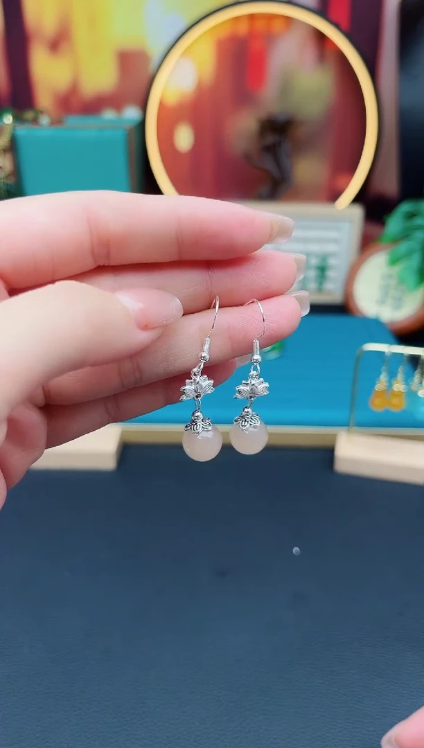 玛瑙/玉髓耳饰银S925镶嵌324