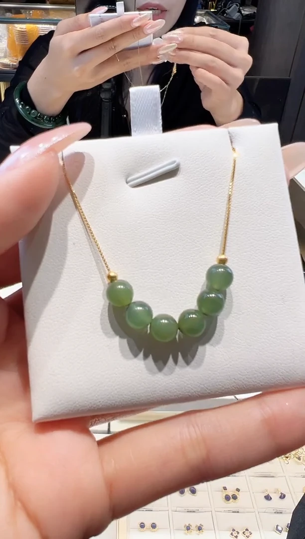 颈饰银S925镀金镶嵌和田玉@@