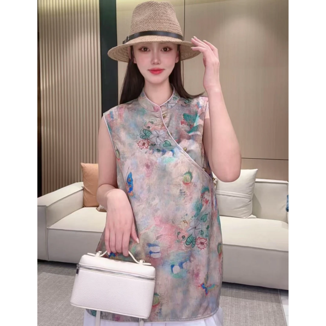 【彩蝶】新中式气质时尚显瘦提花长款立领盘扣上衣