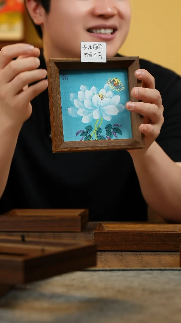 国画14*14纯手绘国风国画摆台