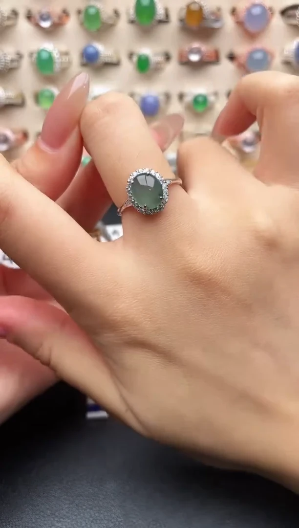 银S925镶嵌戒指翡翠一物一证一礼盒