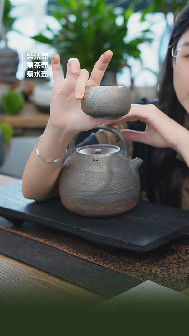 铁胎柴烧1200cc 一壶一龙窑禅定杯（可备注有字无字）