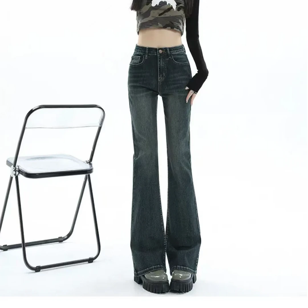 【大脸】 春季新款微弹力超柔喇叭女显瘦牛仔裤微喇长裤子（987608）