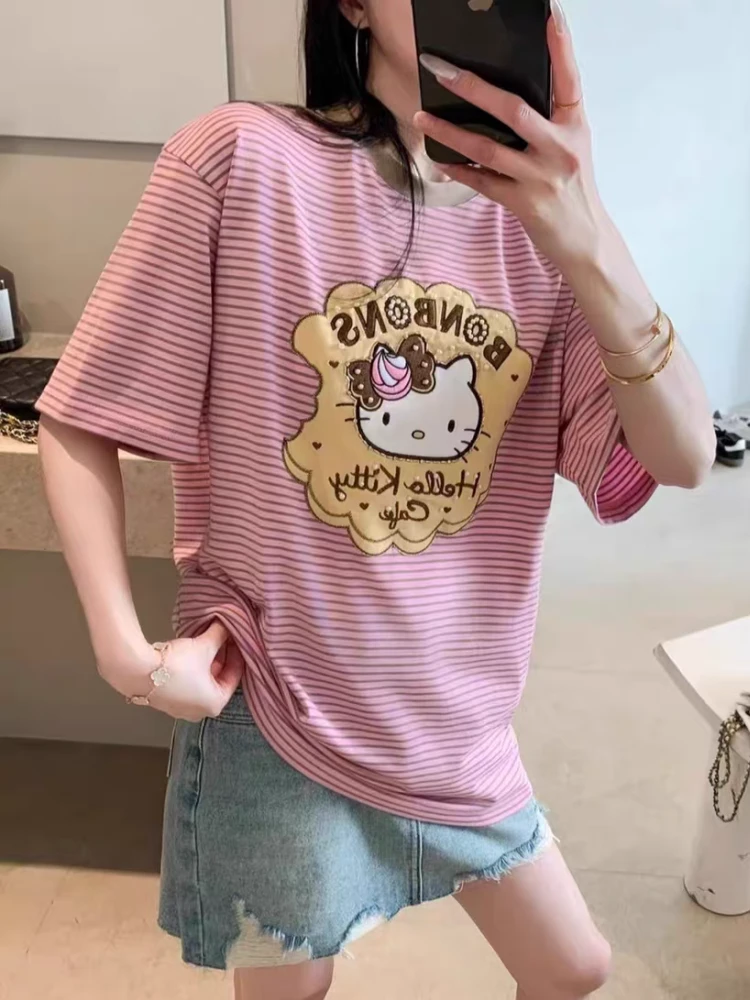 【济州岛】南油DIESEG  饼干kitty猫印花条纹短袖