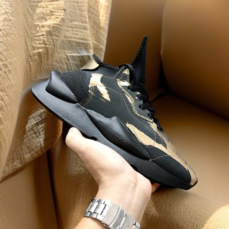 真皮透气黑武士KGDB Y3厚底老爹鞋男简约潮牌黑色低帮休闲运动鞋