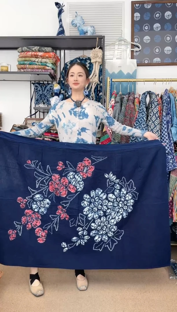 【闪购商品】涂色花古法冷染白族扎染手工裹裙90cm