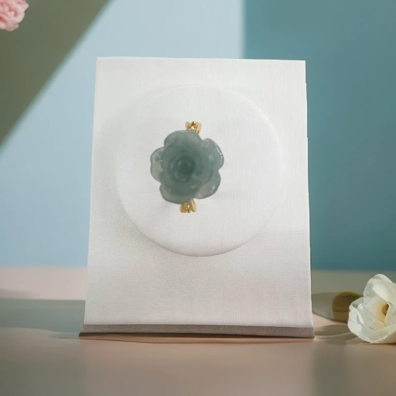 111（库存处理）--高定珠宝天然翡翠豪华玫瑰花戒指A458合金气质