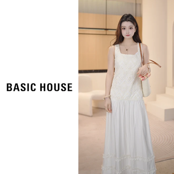 Basic House/百家好春季新款时尚纯色百搭吊带连衣裙B1195B5H942