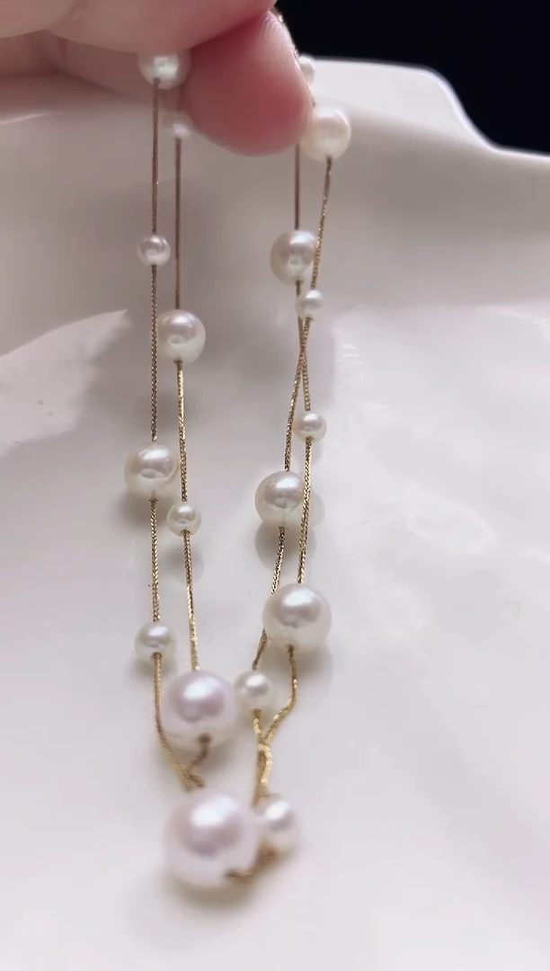 项链18K金镶嵌淡水珍珠18k金满天星珍珠项链SY3320