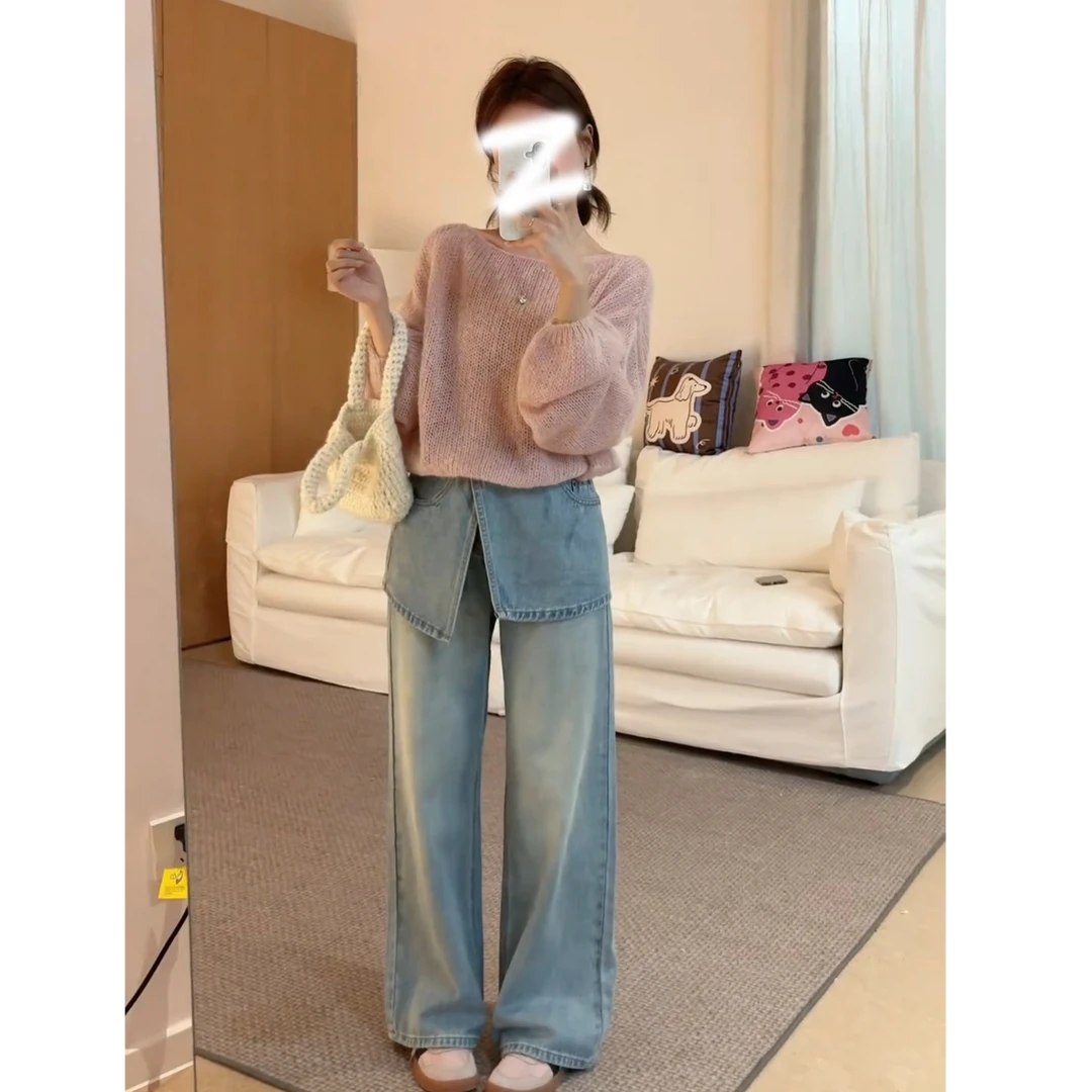 2025秋季新款时尚INS风韩系气质慵懒风设计感针织毛衣裤子两件套
