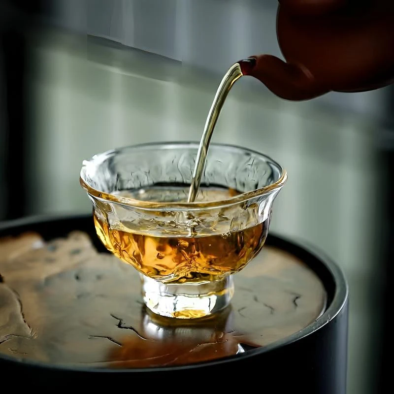 复古核桃品茗杯加厚耐热玻璃创意核桃锤纹品杯简约日式家用茶杯