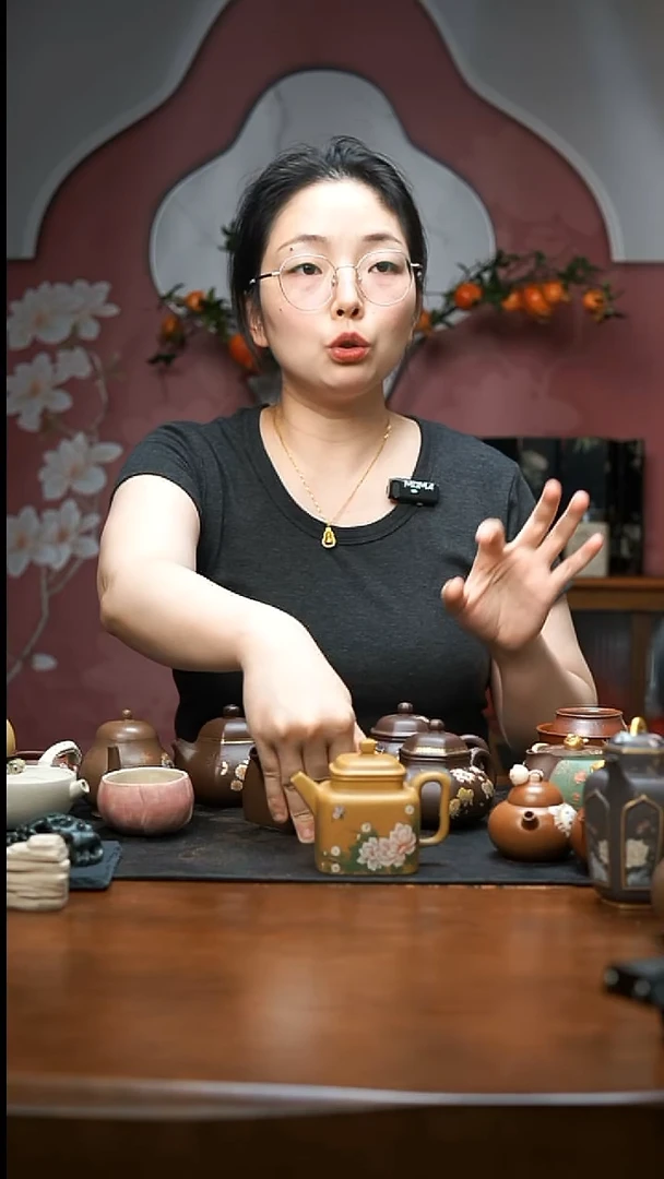 茶壶紫砂静****❤黄金段四方德钟牡丹壶