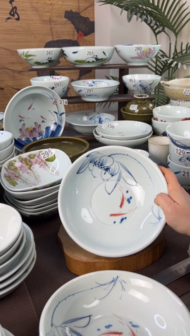 明舟微瑕手绘画鱼8寸高足面碗（单只装）