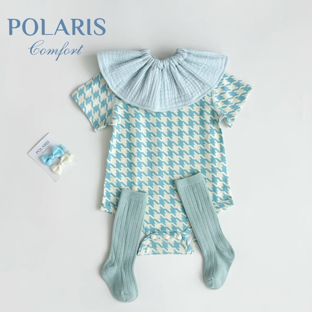 POLARIS|千鸟格|短袖版丨夏季宝宝全棉短袖婴儿夏天包屁衣