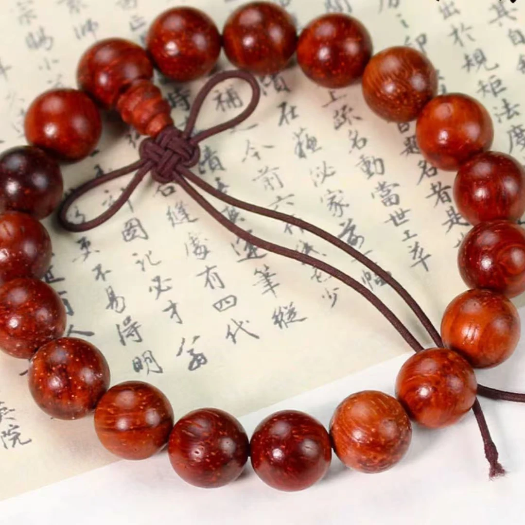 红檀手串文玩红木佛珠顺纹小孔男女手链饰品念珠檀木成品木串