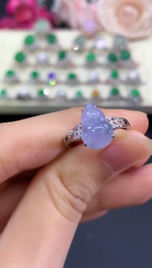 18K金镶嵌戒指翡翠B71 紫货有色差