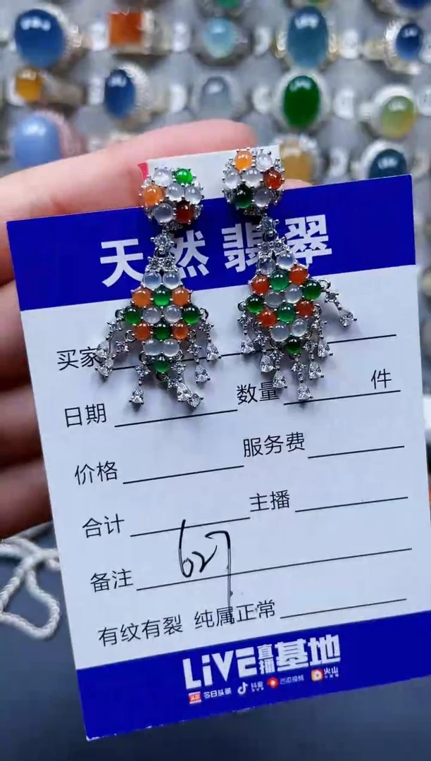 银S925镶嵌翡翠耳饰627