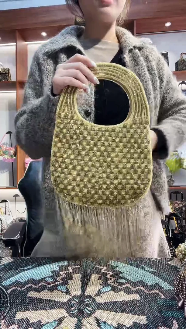 织物月*手工珠珠包包腋下斜跨包手拿包手提晚宴包