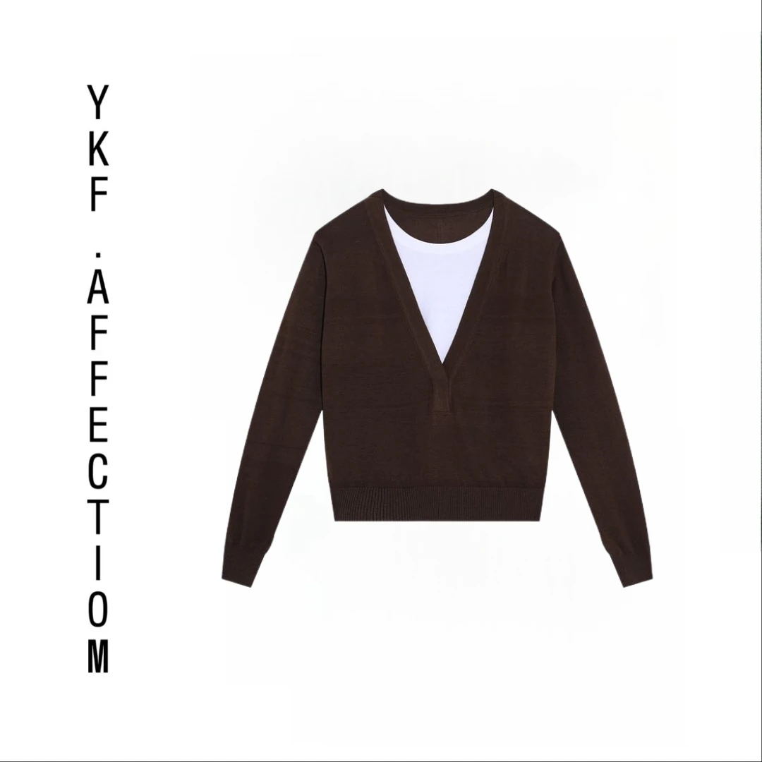 (气质翻倍) 撞色假两件设计感羊毛针织上衣91025