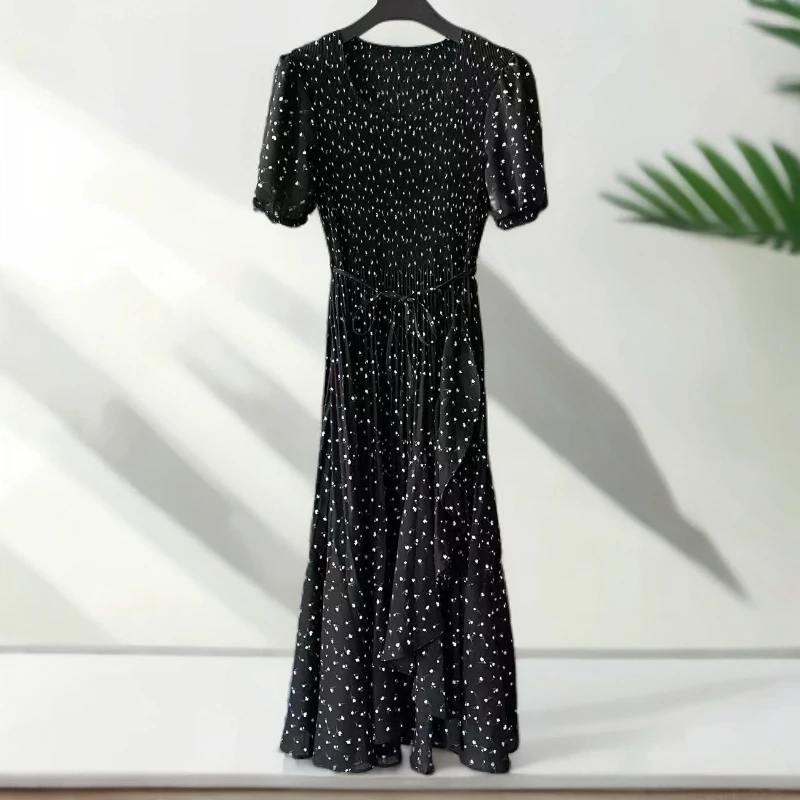 88166褶皱中长款时尚显瘦百搭连衣裙轻奢高贵气质优雅名媛夏季