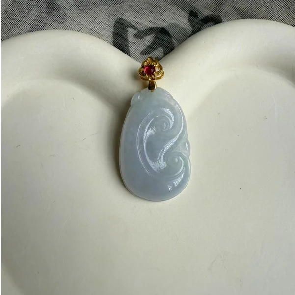 B130天然缅甸翡翠A货精美银S925镶嵌如意吊坠 百搭 多样性发其一