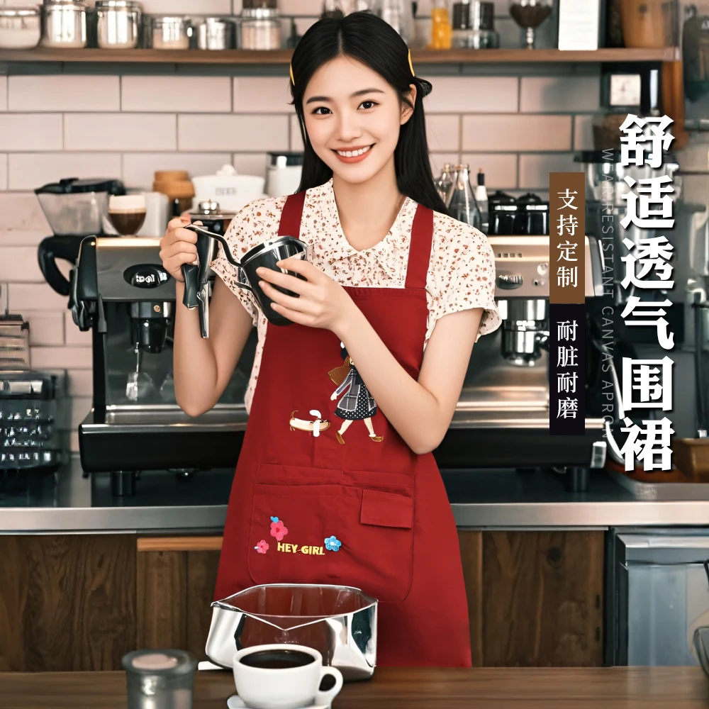 成人防水防油围裙餐饮可定制logo印字男女款工作服厨房做饭罩衣