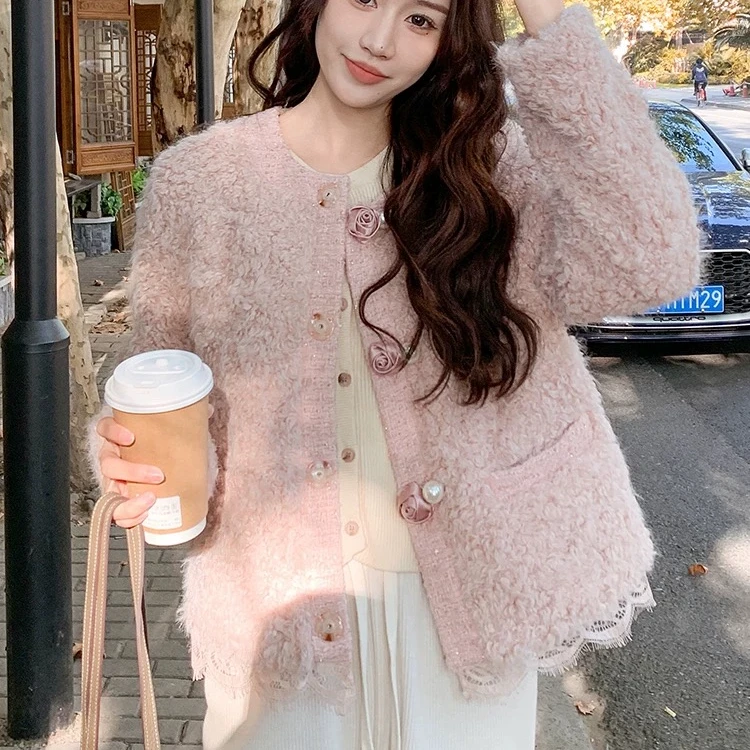 韩版小香风毛毛外套新款显瘦3646