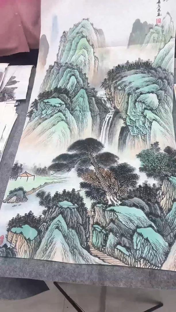 国画丹青专属福利-大中堂溪山飞瀑带证书
