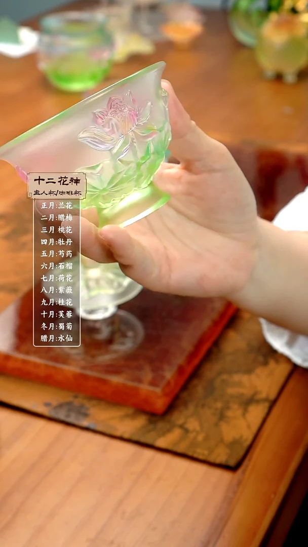琉璃繁花 瑞鸟 和荷美美高足盖碗 蓝色