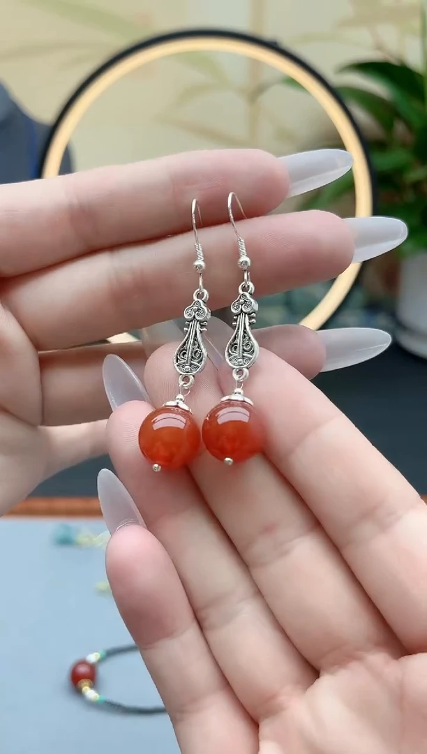 玛瑙/玉髓耳饰银S925镶嵌529