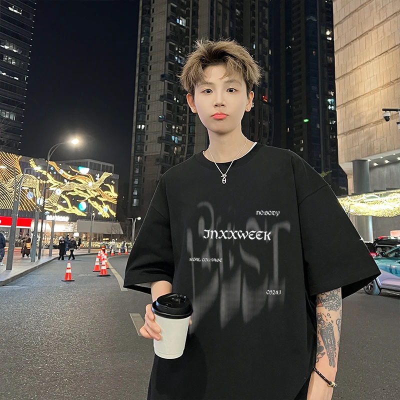 美式印花短袖T恤男夏季美式重磅少年感穿搭短袖高级感半袖上衣服