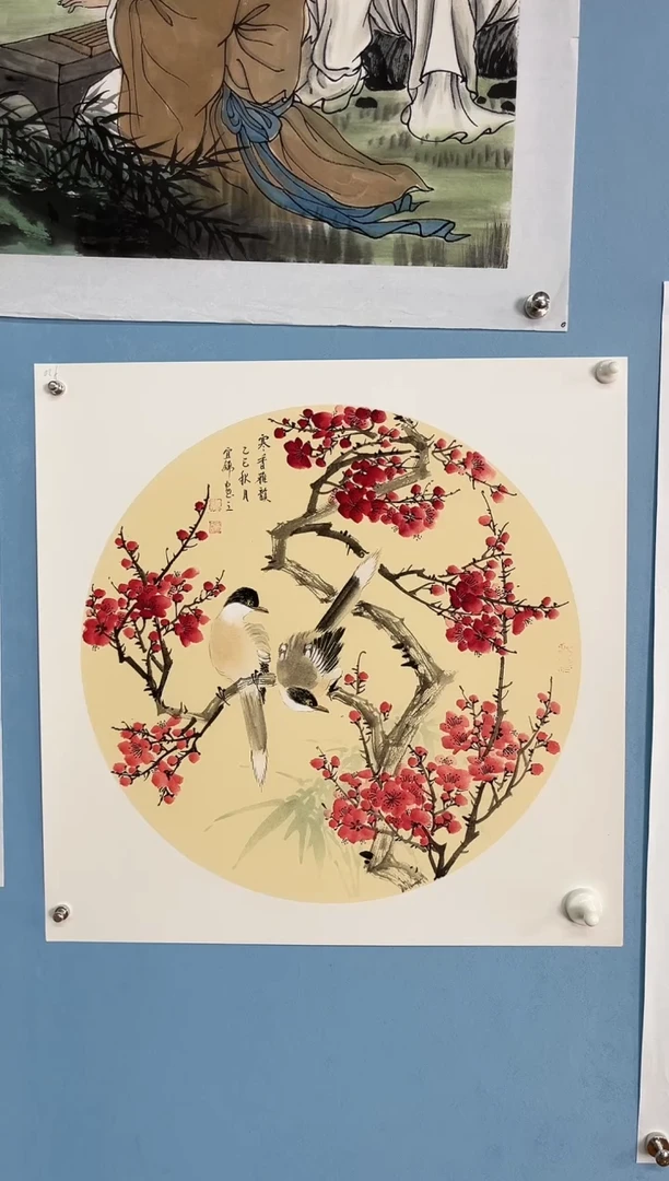 国画许宜锦花鸟红梅题材