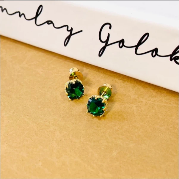 铜合金合成锆石耳饰 铜合金合成立方氧化锆源清流洁耳钉P930日常