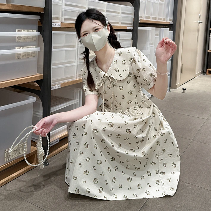 娃娃领碎花连衣裙女夏装2025新款初高中学生收腰显瘦小清新长裙子