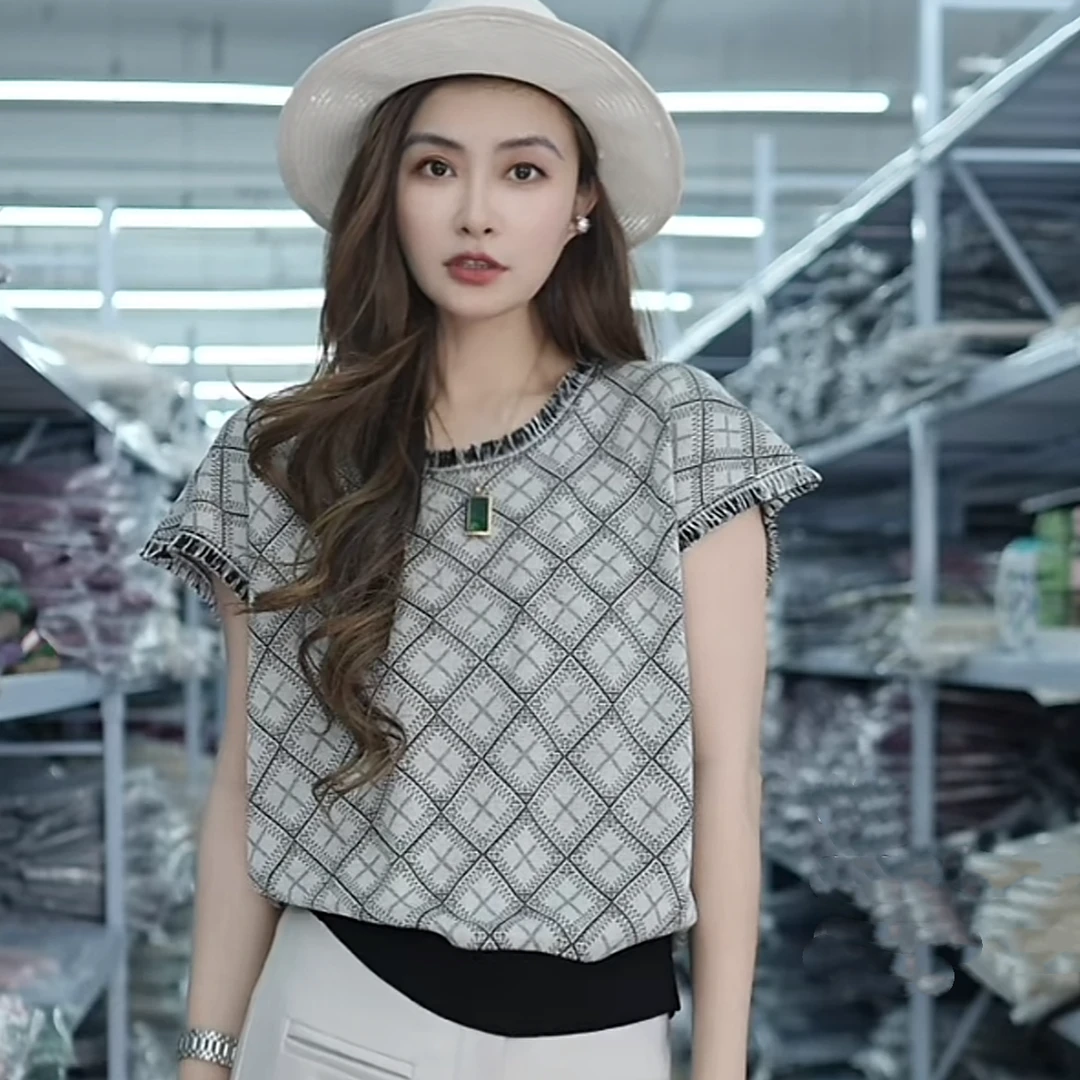 【思思精选】时尚圆领领边袖口流苏菱格提花气质百搭针织衫A579#