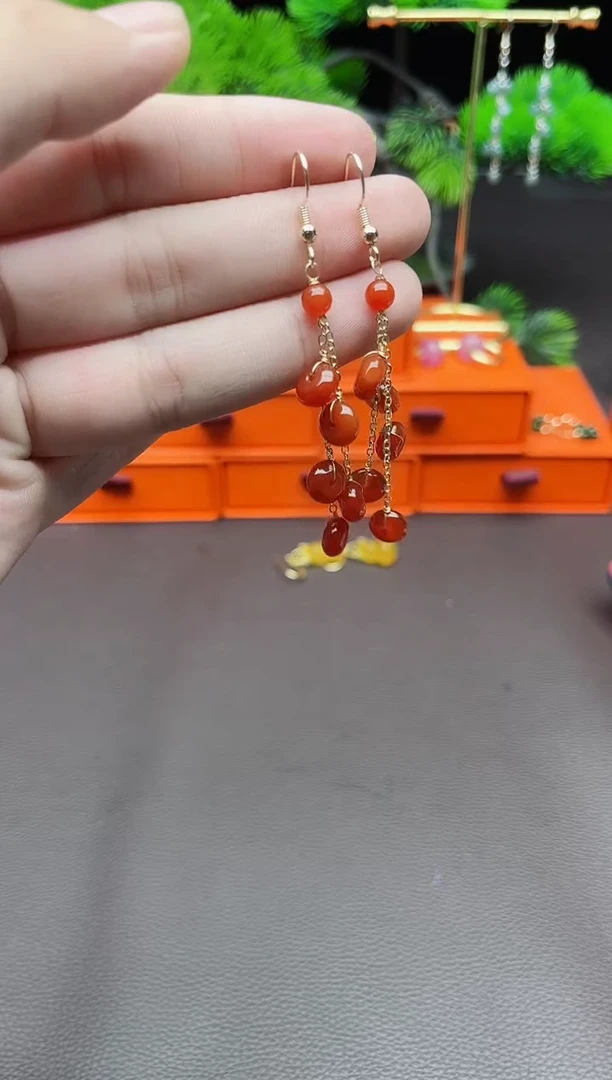 玛瑙/玉髓耳饰银S925镶嵌208