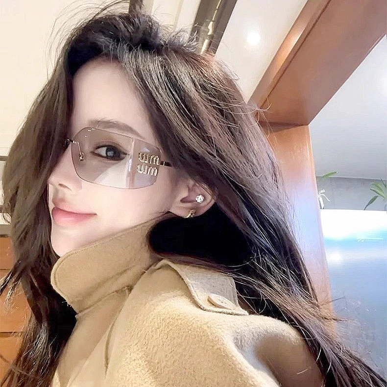 复古无框墨镜女欧美千禧风个性防紫外线太阳眼镜包装盒