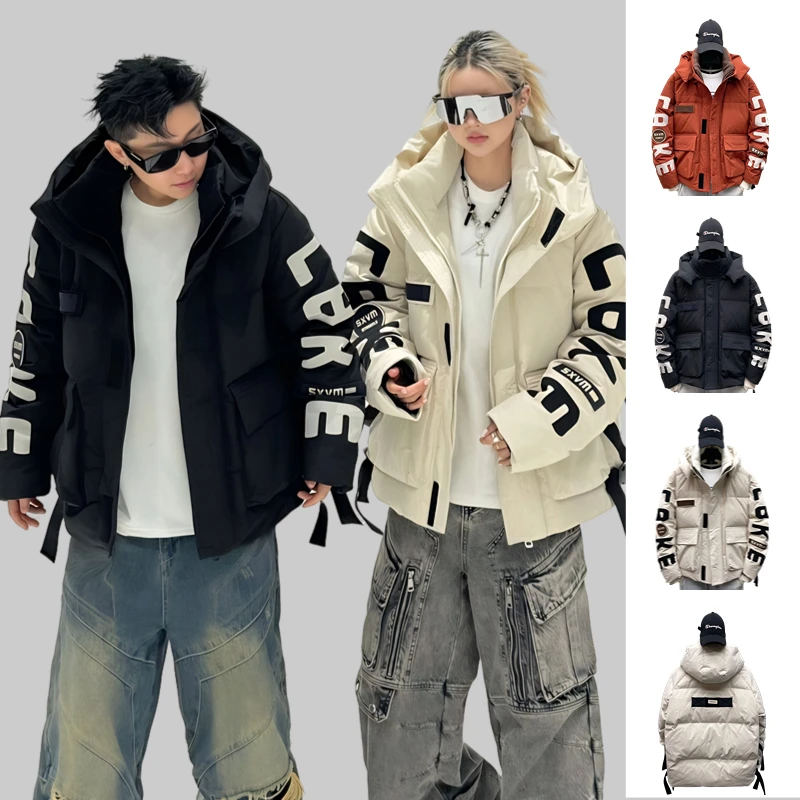 男女同款90鸭绒潮牌可脱卸帽羽绒服冬季保暖户外工装外套 23202