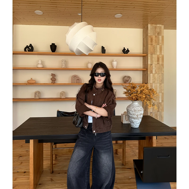 美式复古别致短外套女2025秋爆款百搭日系时尚脏脏风休闲夹克上衣