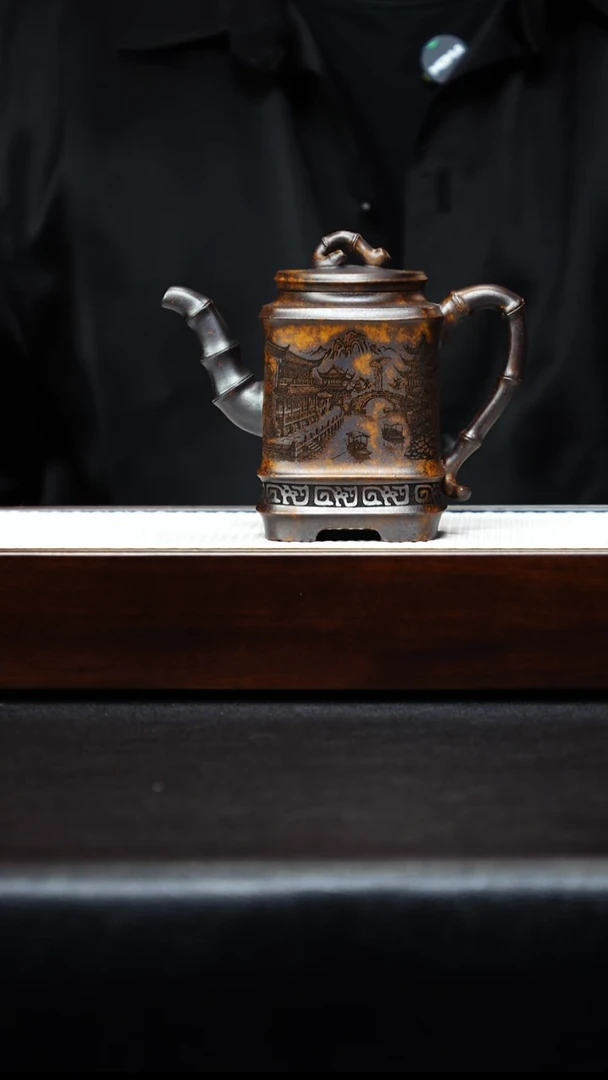 茶杯紫砂宜兴紫砂 四方竹段 龙骨金砂 陈红 h182