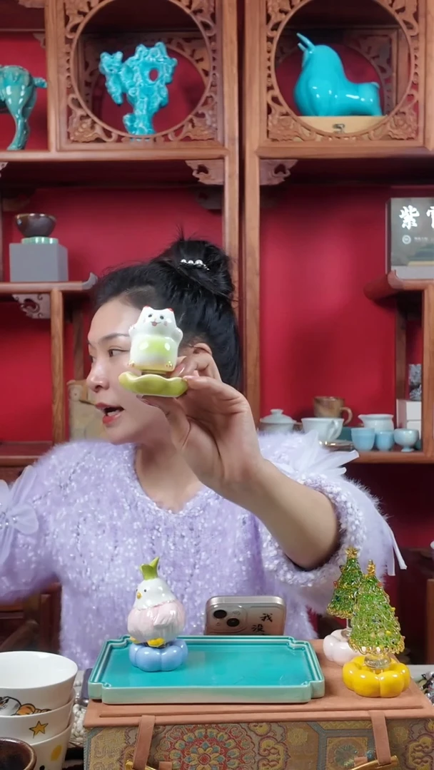 武当窑招财猫旋转摆件   一件 多样性发货