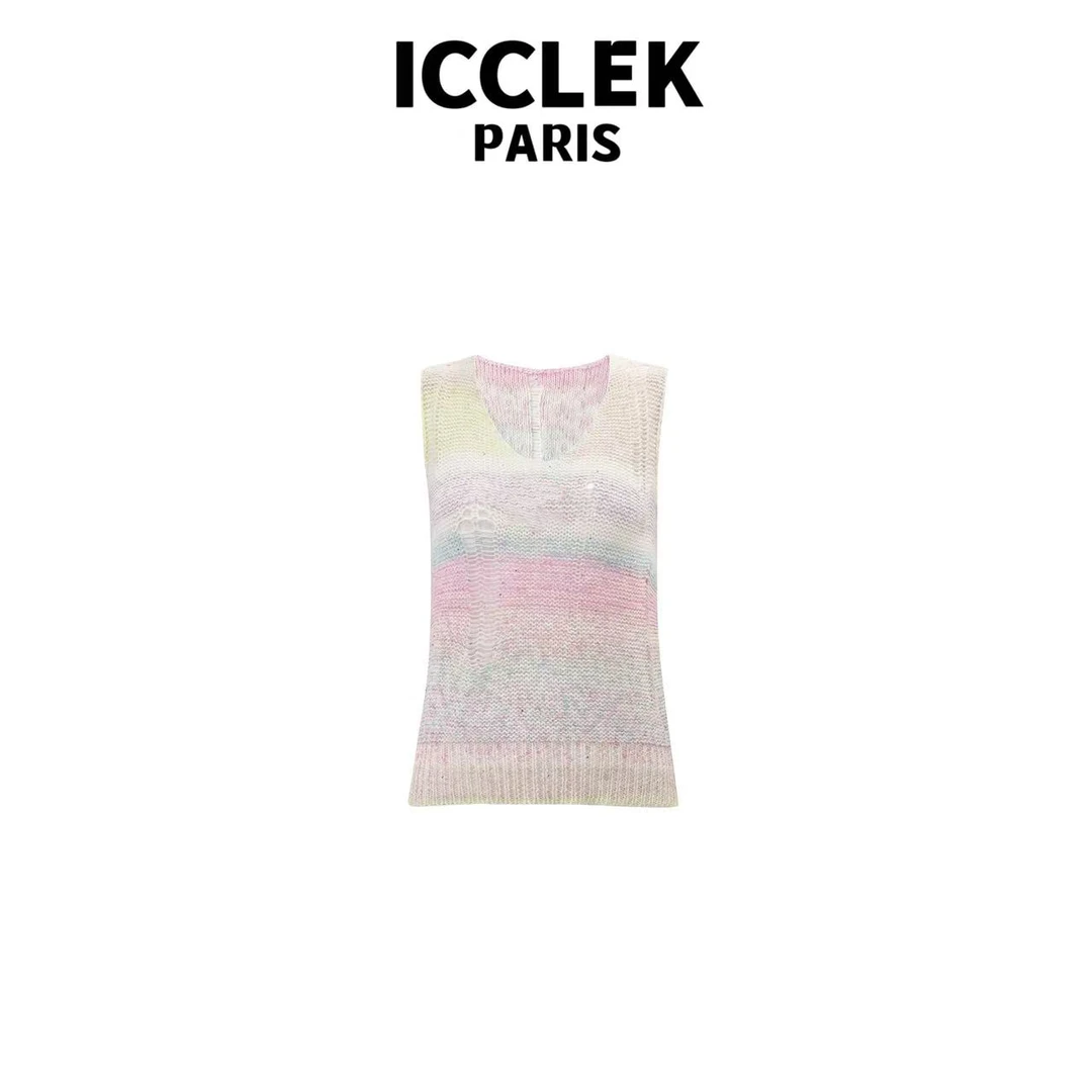 ICCLEK 夏季减龄彩虹显瘦针织衫背心百搭无袖休闲时尚圆领  -5306
