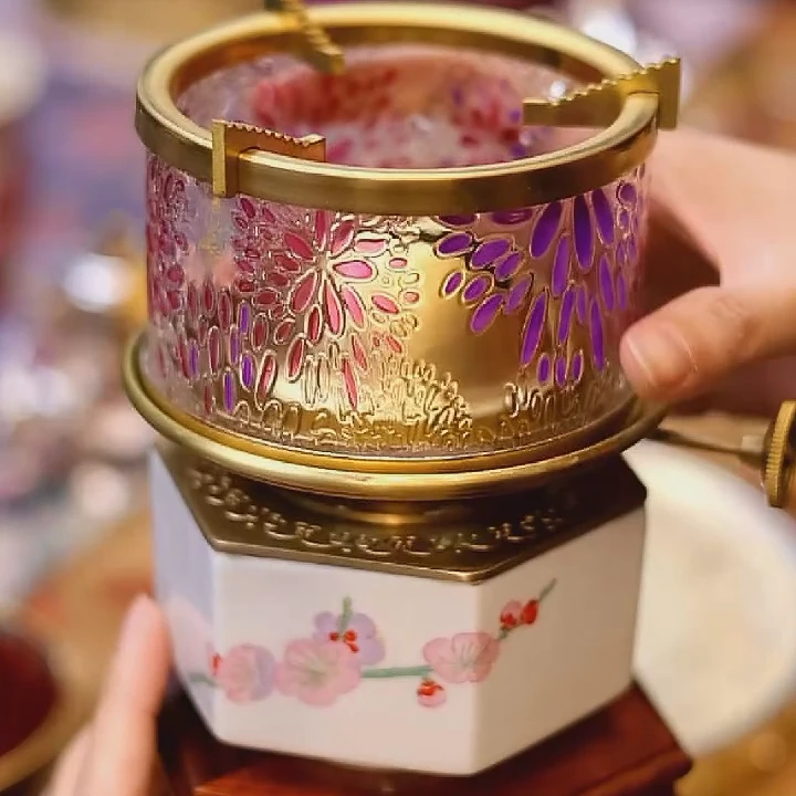 RB0101 梅花六边粉色手绘灯罩配花纹铜垫片-六边底座