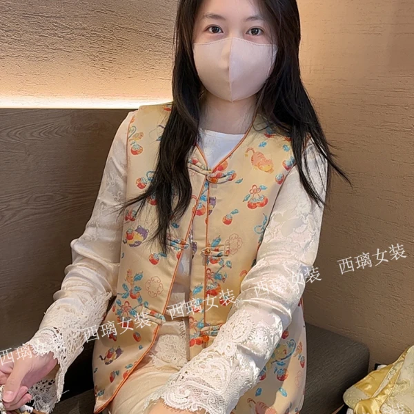 【柿子喵】提花刺绣新中式国风气质百搭女士马夹马甲下摆波浪弧度