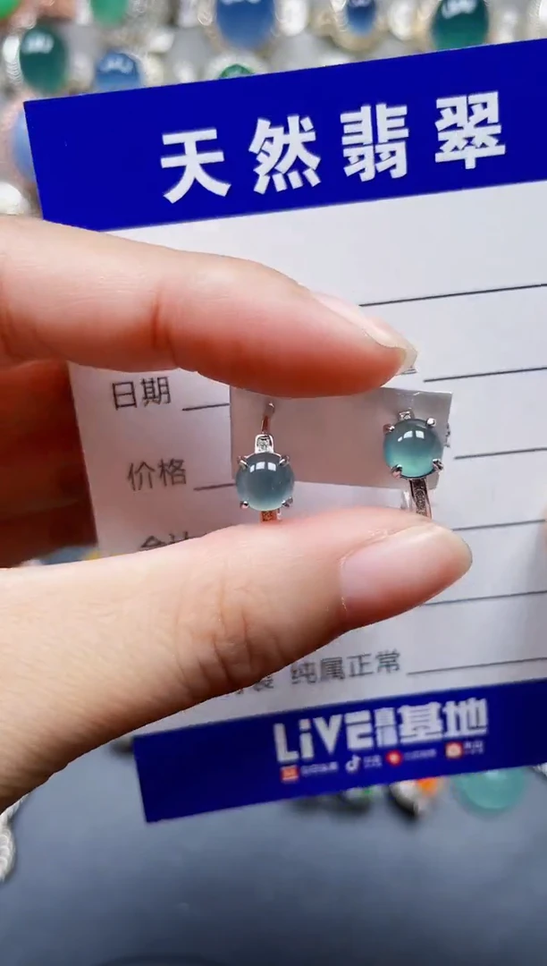 银S925镶嵌翡翠耳饰584
