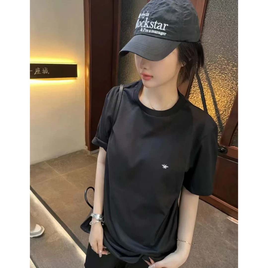 夏季轻奢风小蜜蜂刺绣亲肤舒适圆领短袖T恤男女同款