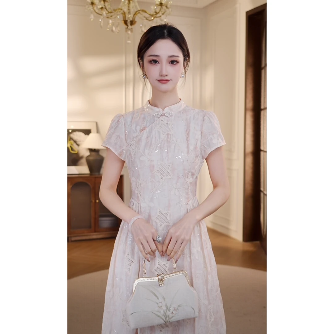 【双双&GERTCOREL】绘锦绣梦 新中式国风盘扣收腰连衣裙 XJ251L1153